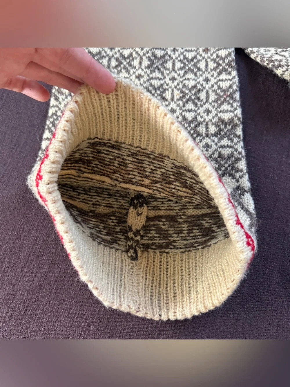 Vintage 60s 70s Nordic Wool Long Reindeer Fair Isle Knit Hat Scandinavian